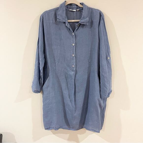 Kaktus Linen Lightweight Tunic Top Woman’s size S Long sleeves pockets blue - Picture 1 of 9